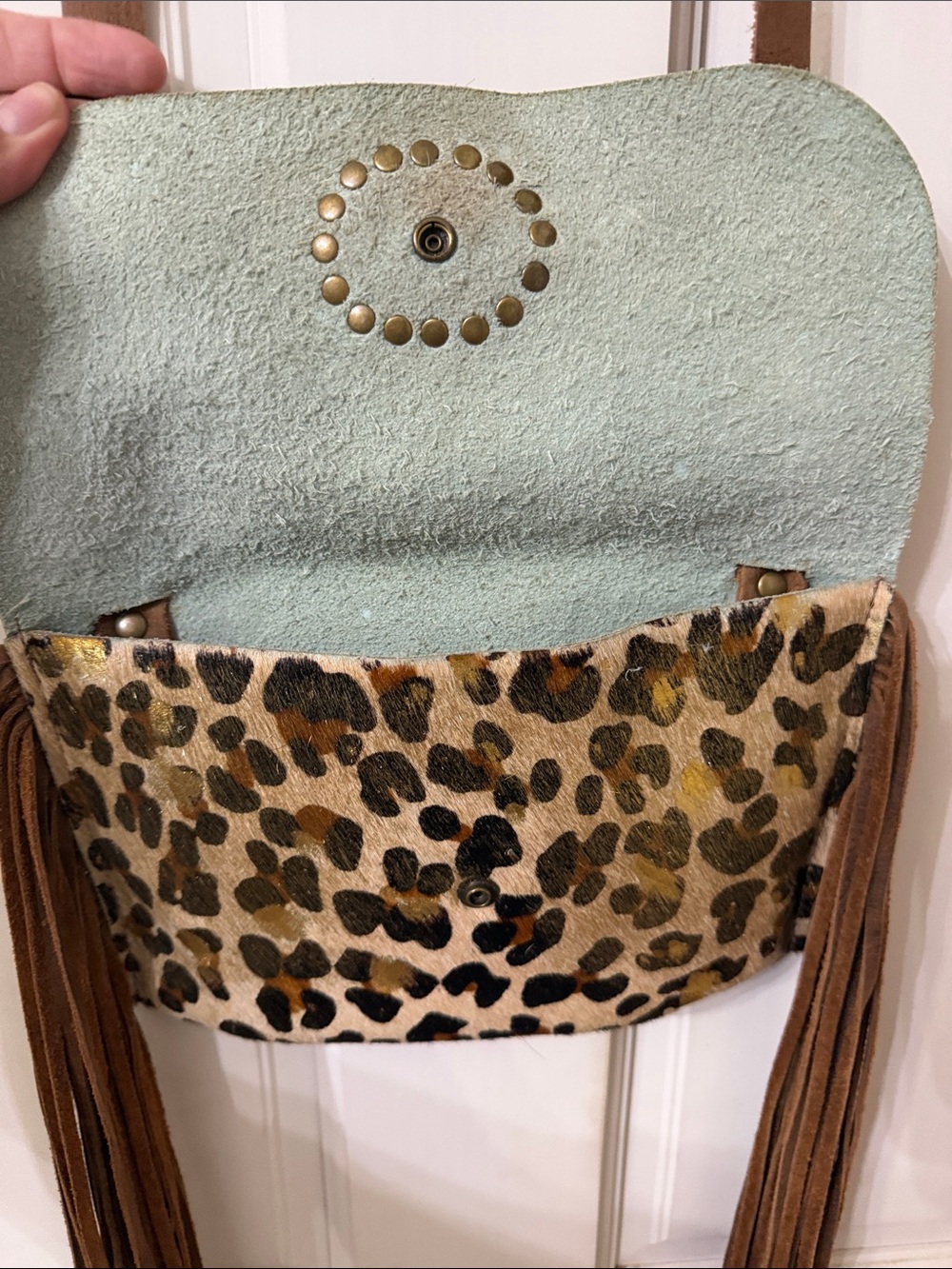 Leopard Print Fringe Crossbody Bag - Brown - Picture 4 of 5